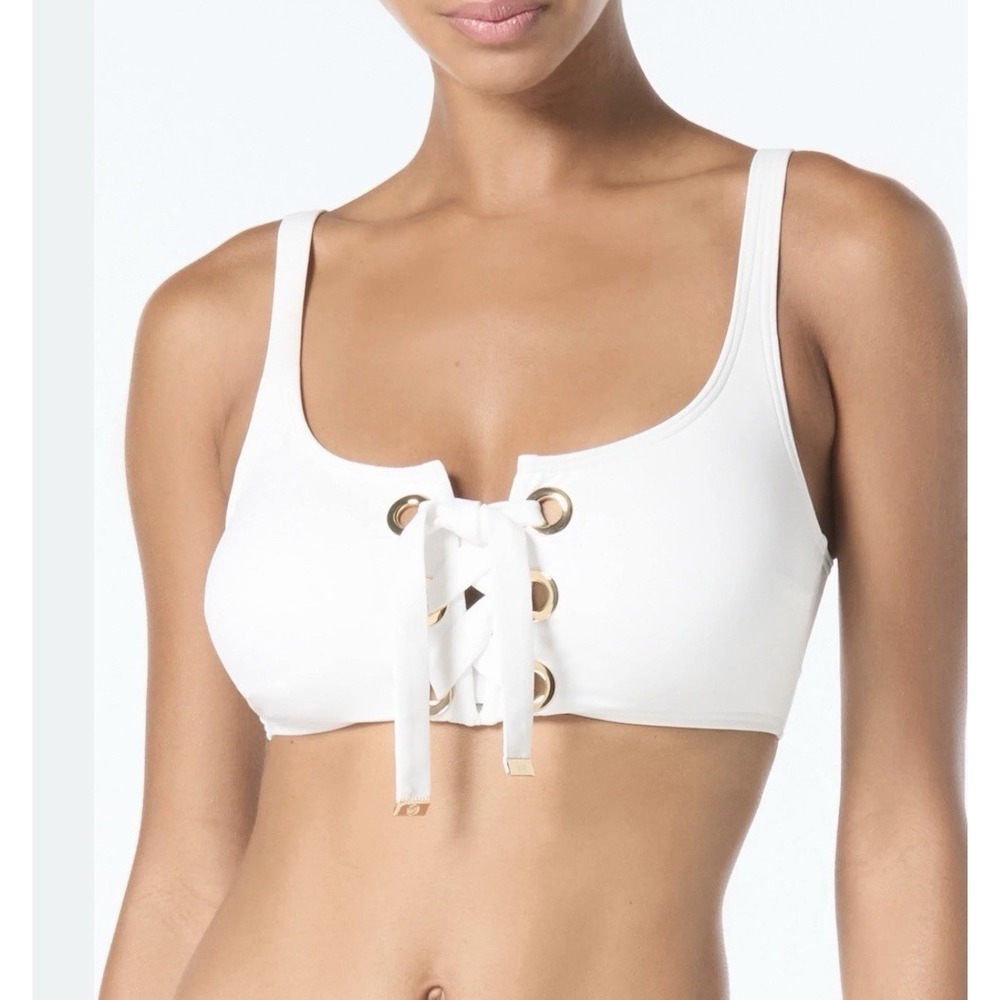 Michael Kors White Bikini Top Lace Up Size Medium NWT $78 Retail